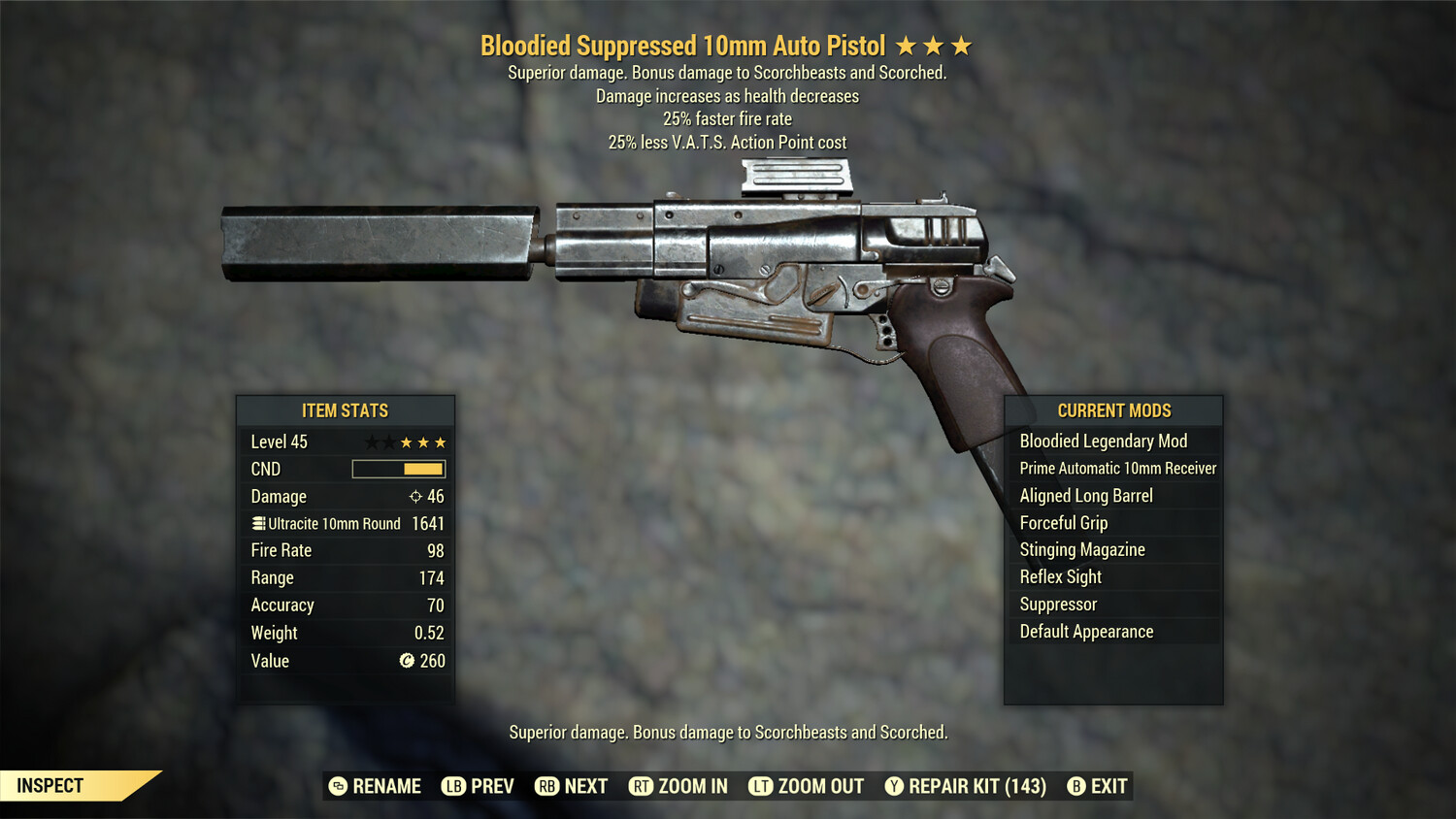Bloodied 25/25 10mm Pistol