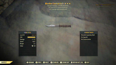 Bloodied 25/25 Combat Knife