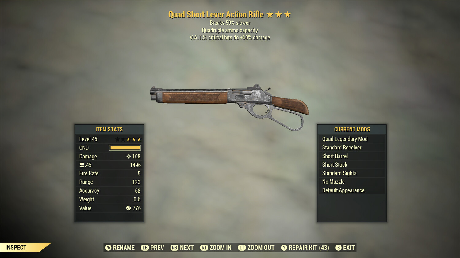 Quad 50/Durability Lever Action Rifle