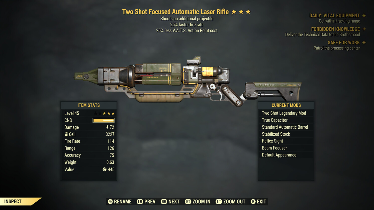 Two Shot 25/25 Non Ultracite Laser Rifle