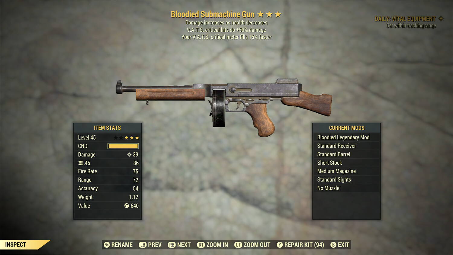 Bloodied 50/15 Submachine Gun