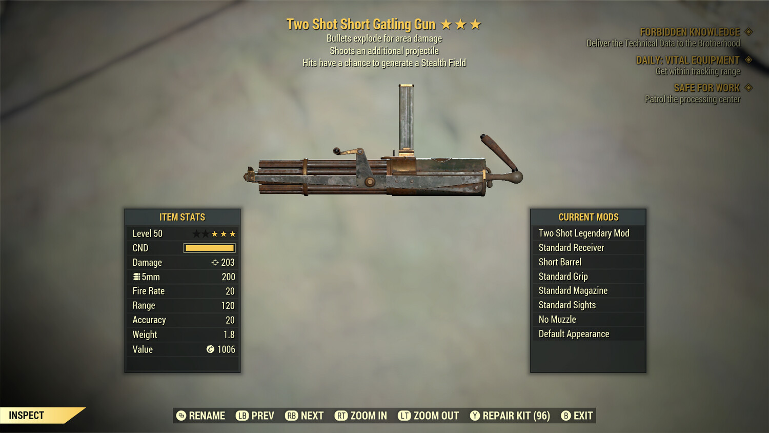 Two Shot Explosive Stealth Gatling Gun