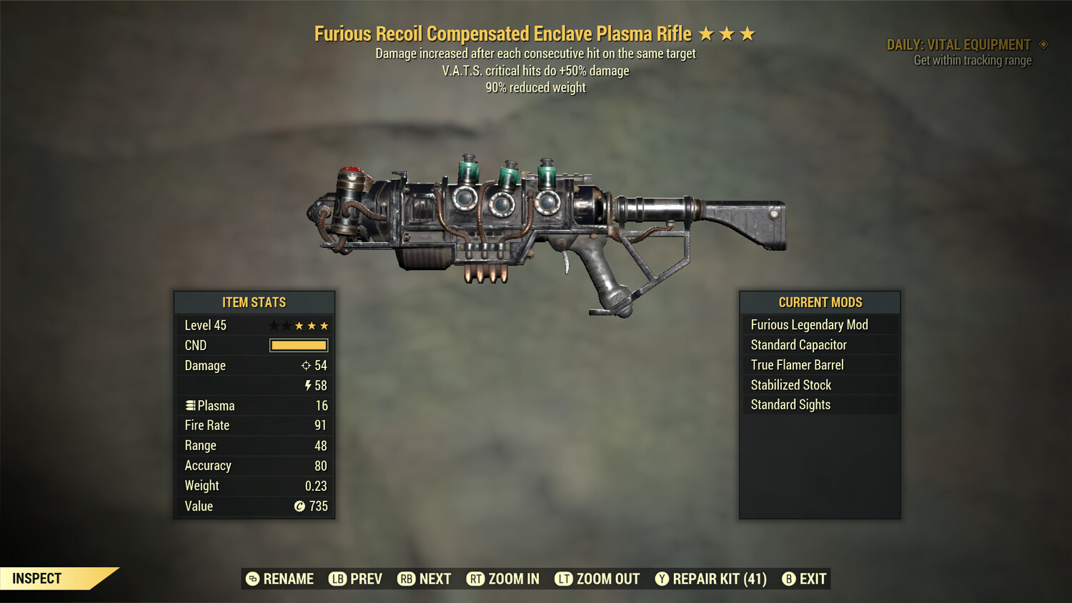 Furious 50/90 Enclave Plasma Rifle With Flamer Barrel