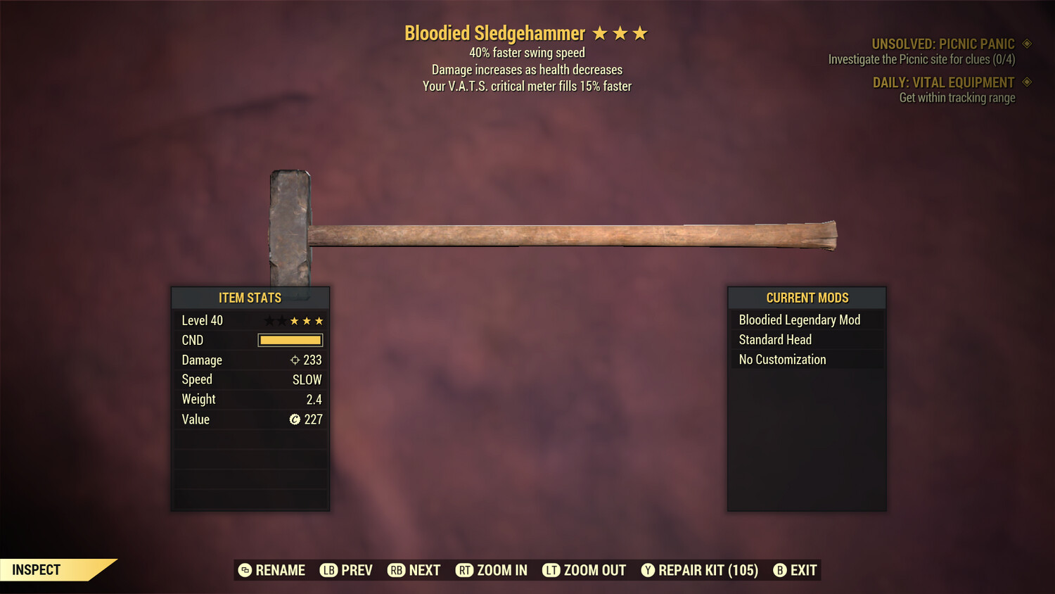 Bloodied Ss/15 Sledgehammer