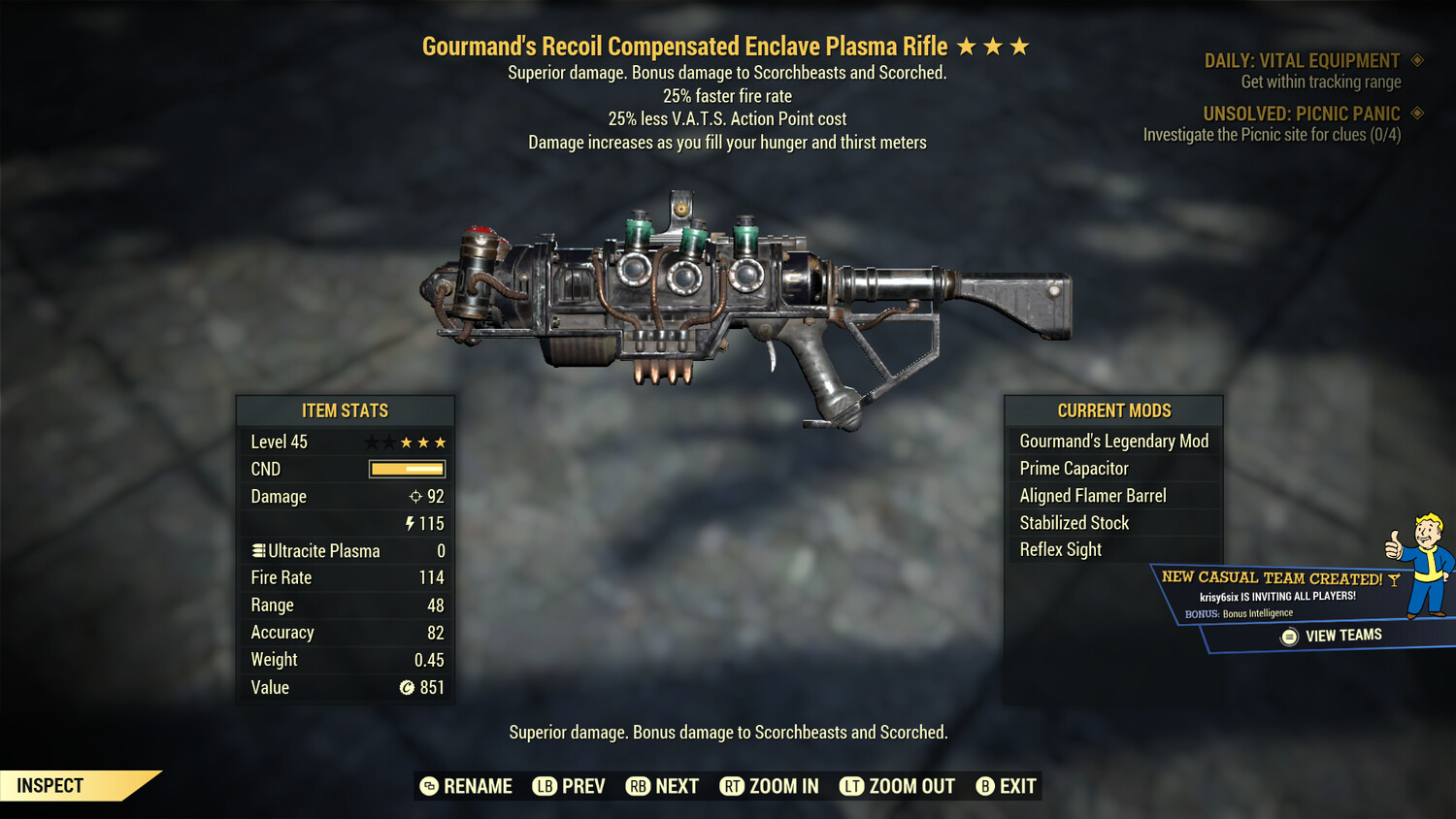 Gourmand 25/25 Enclave Plasma Rifle With Flamer Mod