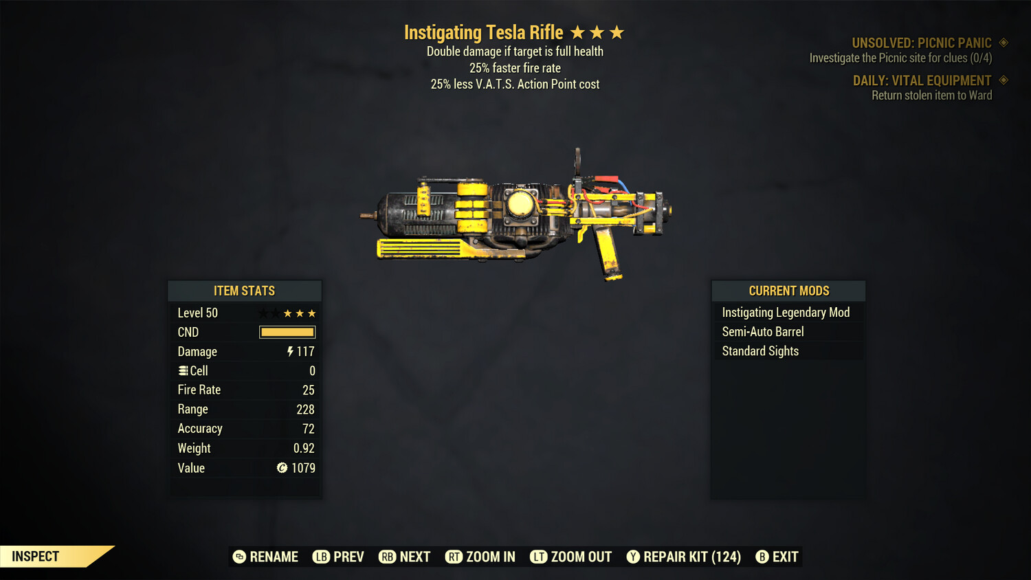 Instigating 25/25 Tesla Rifle