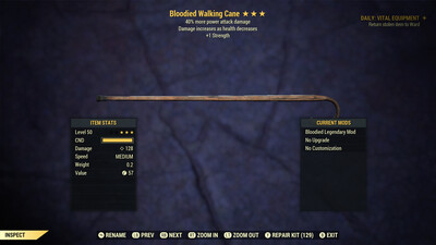 Bloodied 1S/PA Walking Cane