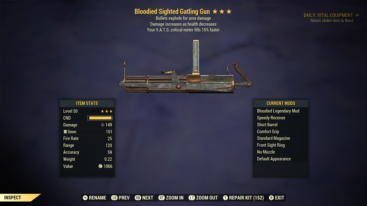 Bloodied Explosive 15c Gatling Gun