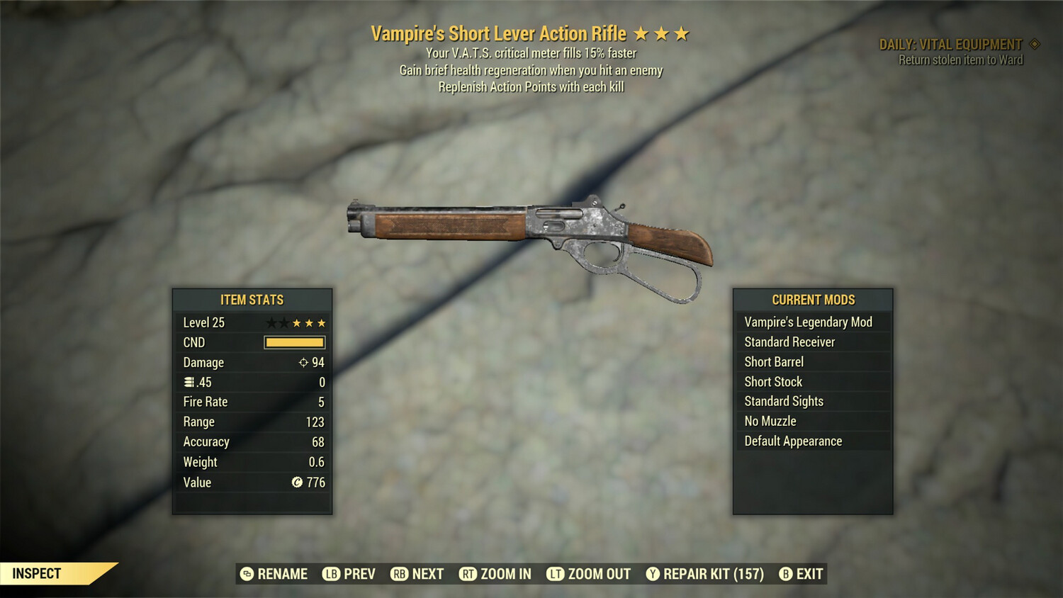 Vampire AP/15 Lever Action Rifle Lvl 25