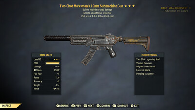 Two Shot Explosive 25 10mm Submachine Gun