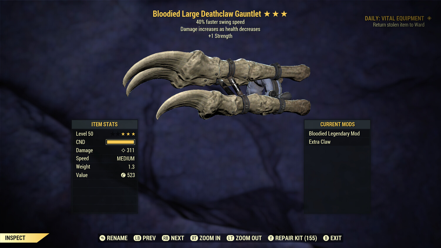 Bloodied 1S/SS Deathclaw Gauntlet