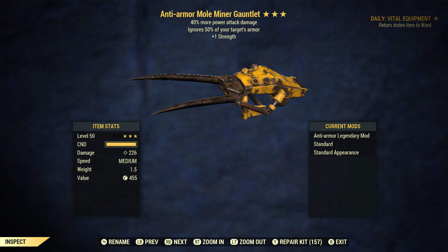 Anti Armor 1S/PA Mole Miner Gauntlet
