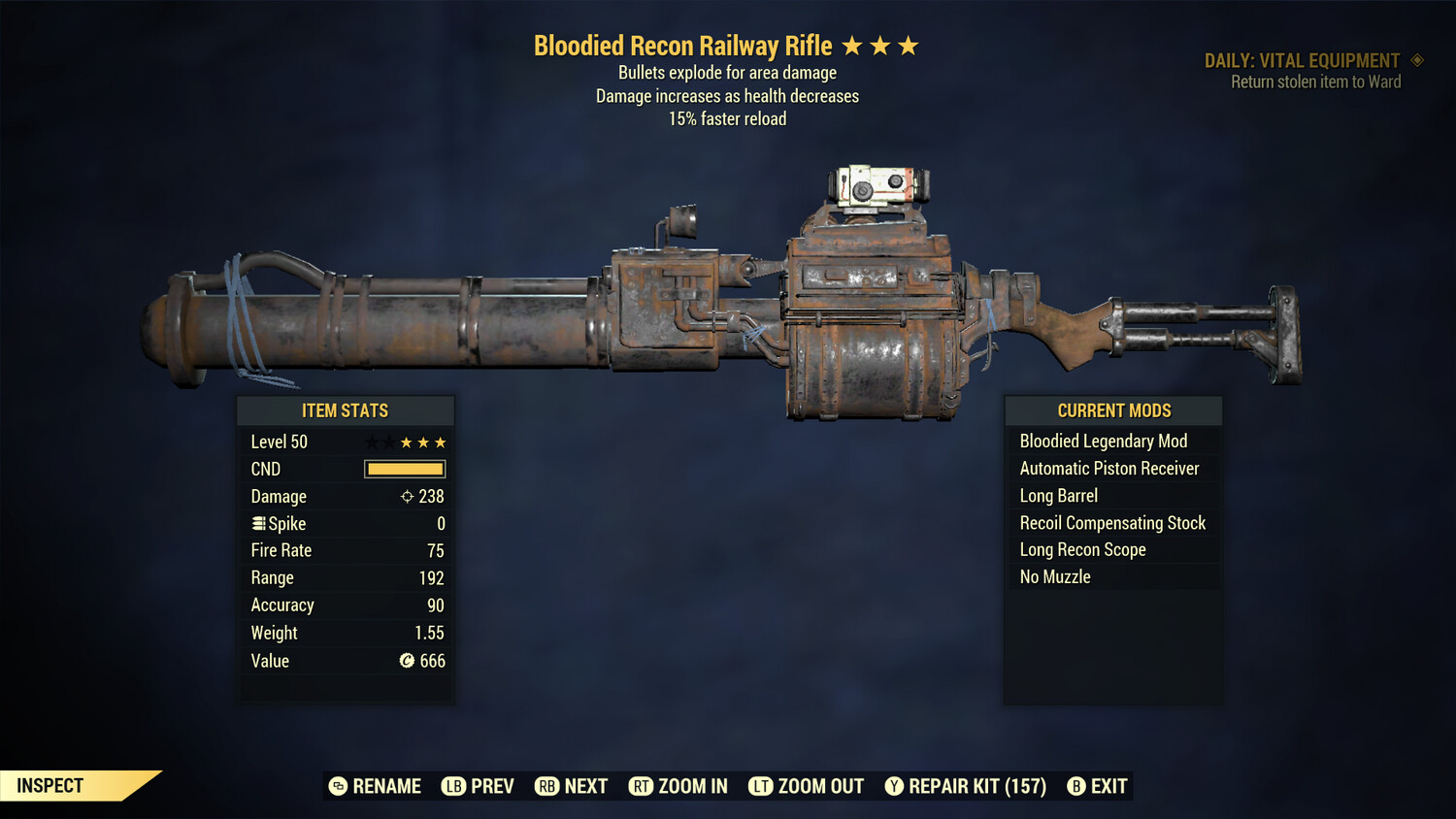 Bloodied Explosive 15r Railway Rifle