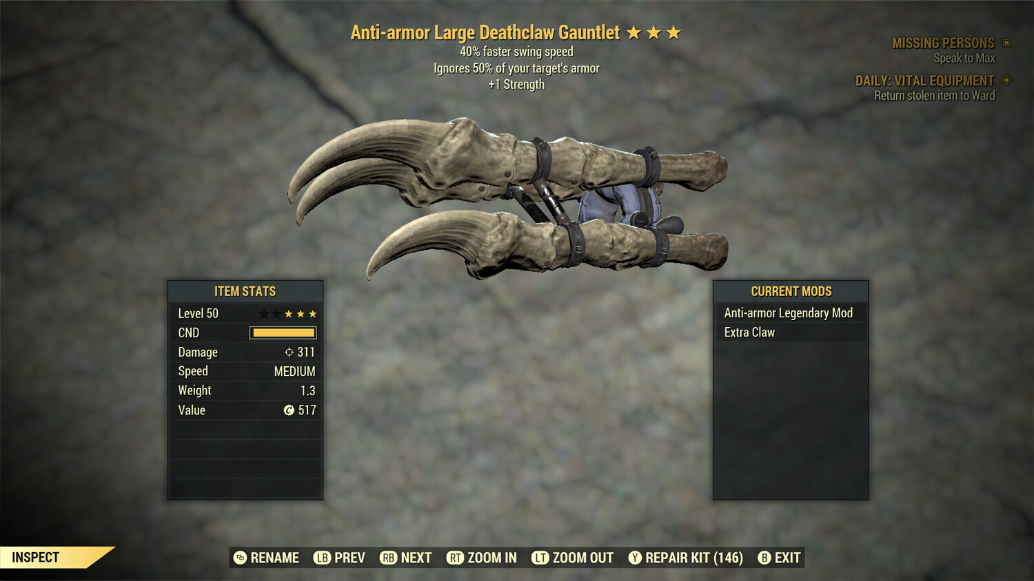 Anti Armor 1S/SS Deathclaw Gauntlet