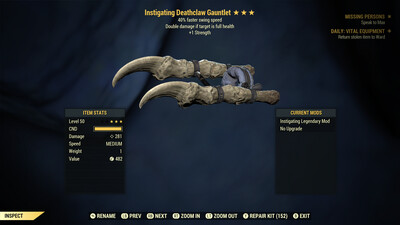 Instigating 1S/SS Deathclaw Gauntlet