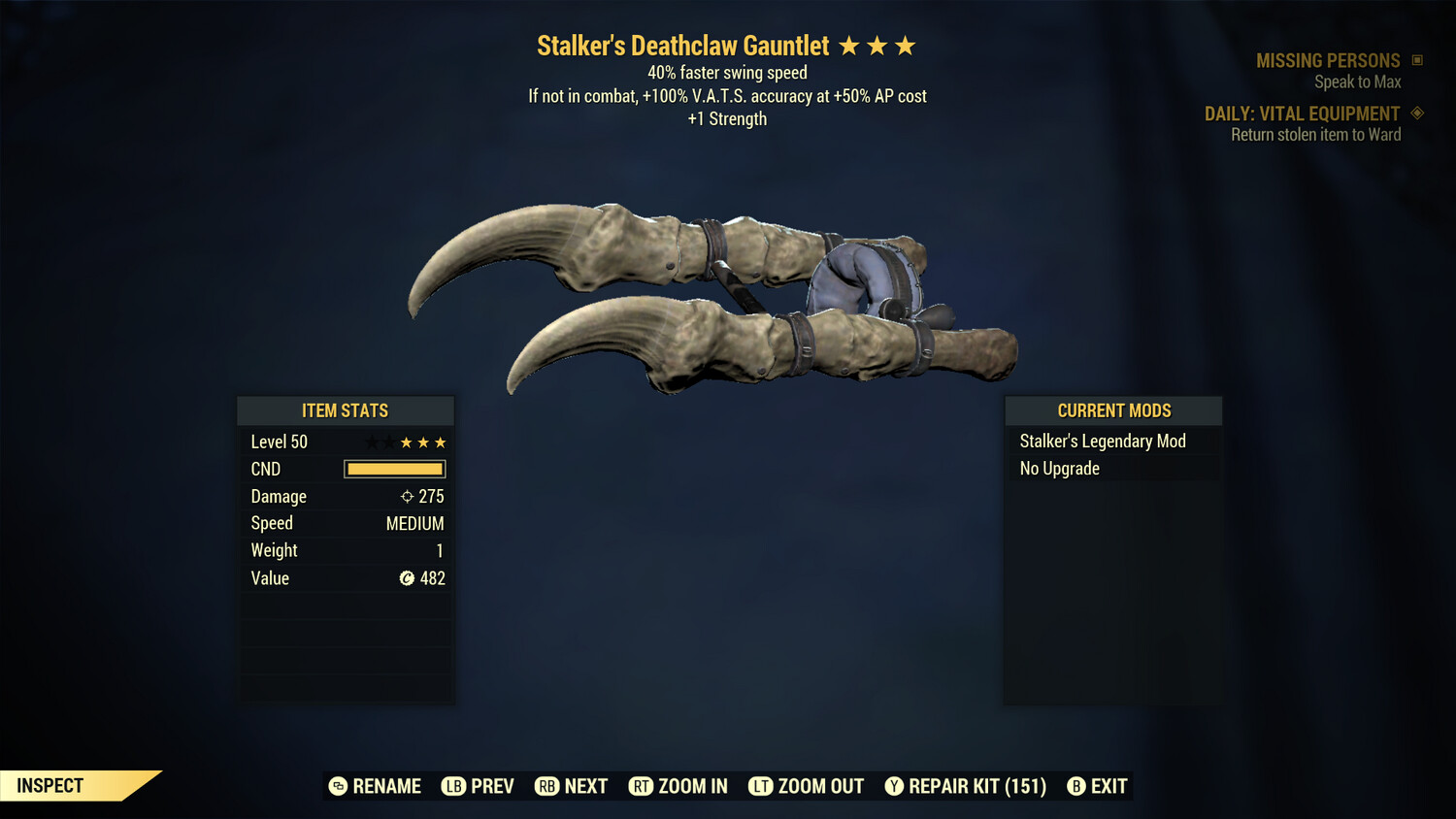 Legacy Stalker SS/1S Deathclaw Gauntlet