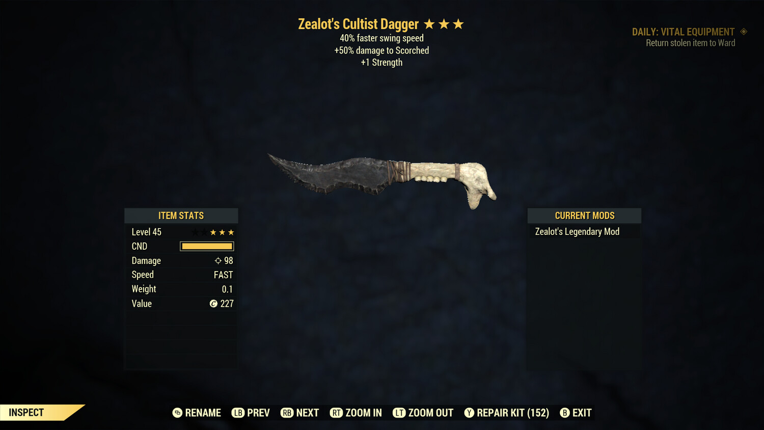 Zealots 1S/SS Cultist Dagger