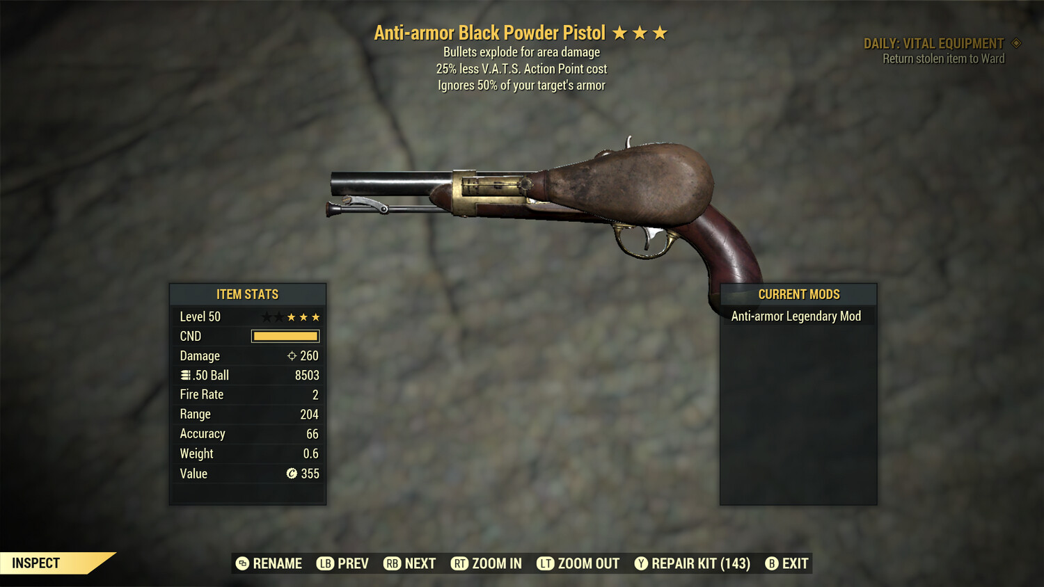 Anti Armor Explosive 25 Black Powder Pistol