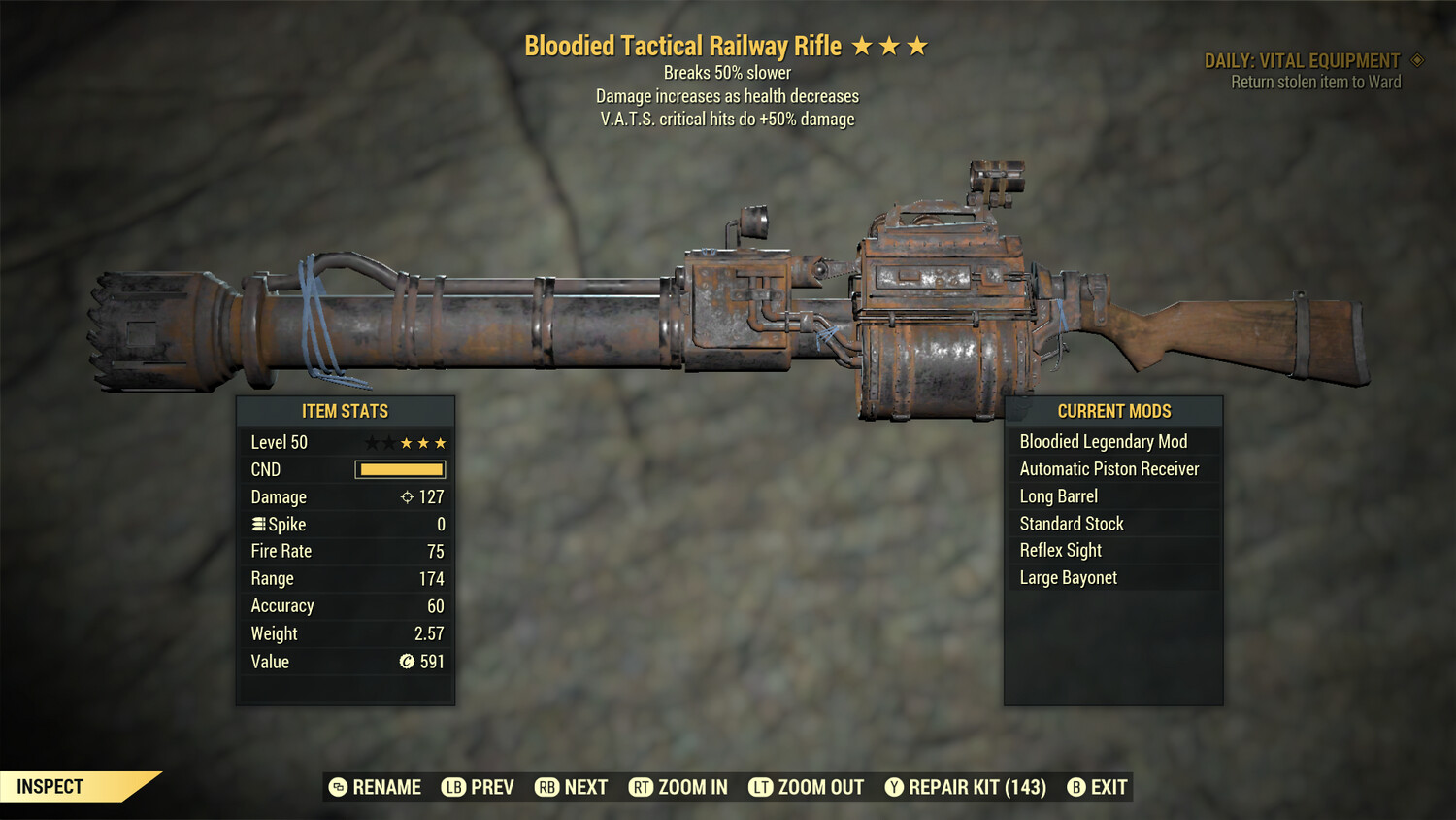 Bloodied 50/Durability Railway Rifle