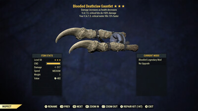 Bloodied 50/15 Deathclaw Gauntlet