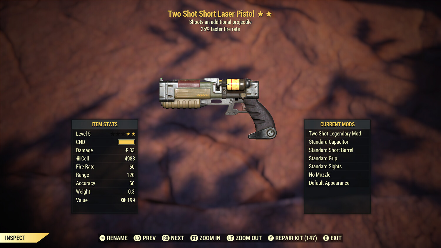 Two Shot 25 Non Ultracite Laser Rifle Lvl 5