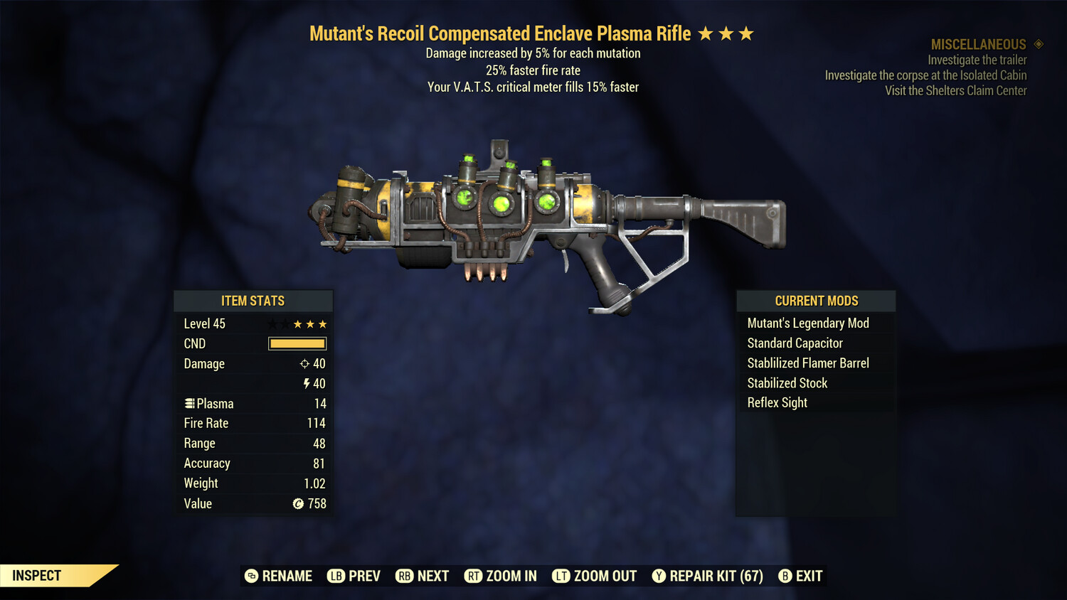Mutant 25/15 Enclave Plasma Rifle With Flamer Mod