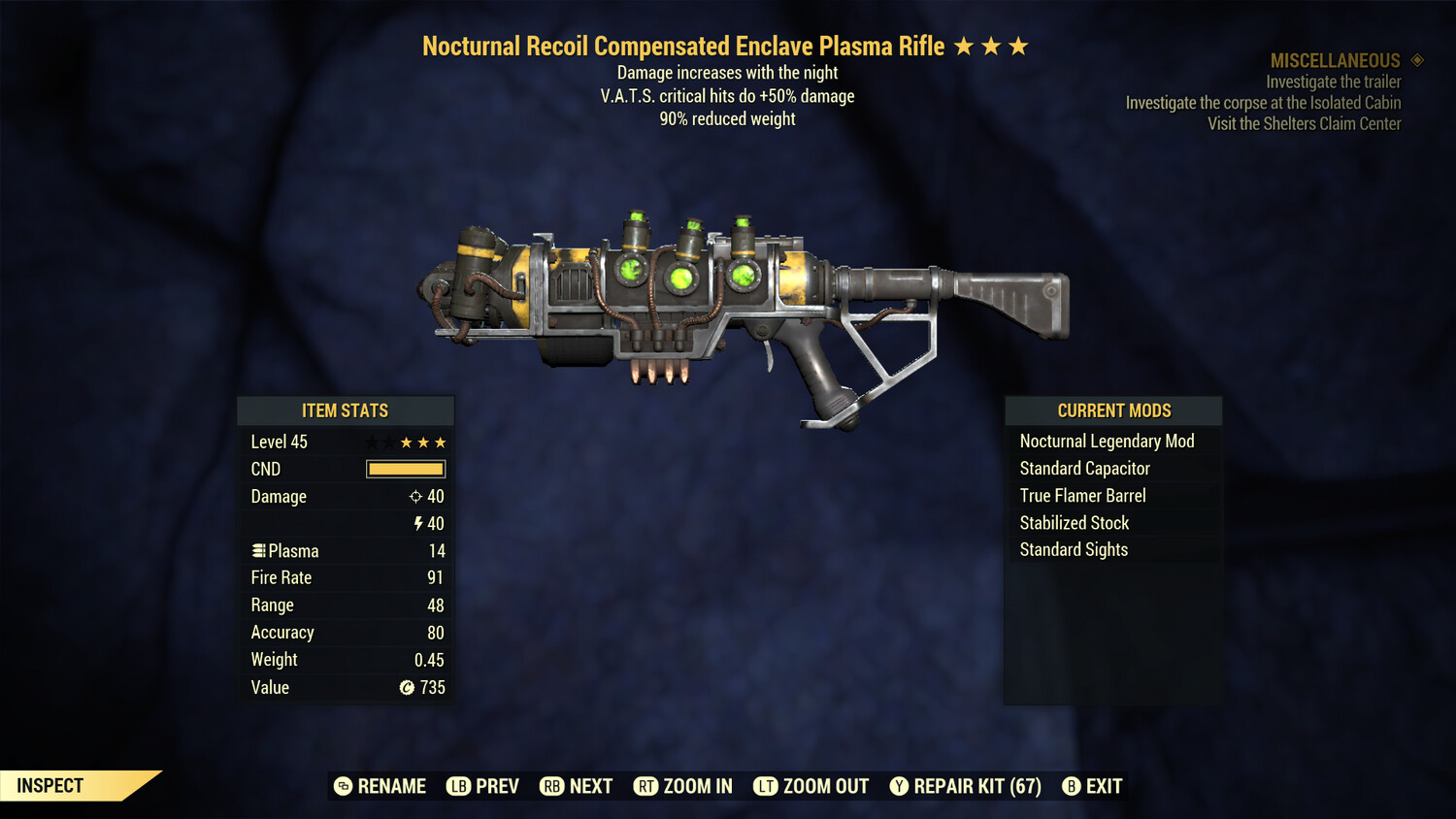 Nocturnal 50/90 Enclave Plasma Rifle With Flamer Barrel Mod