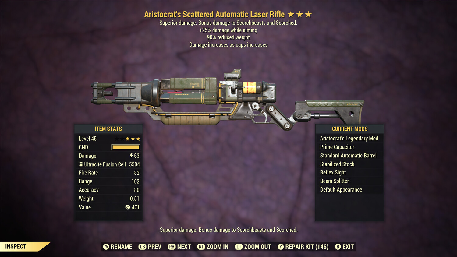 Aristocrat 25/90 Non Ultracite Laser Rifle
