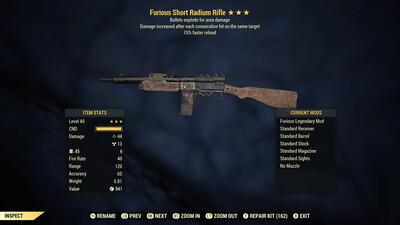 Legacy Furious Explosive 15 Radium Rifle Lvl 40