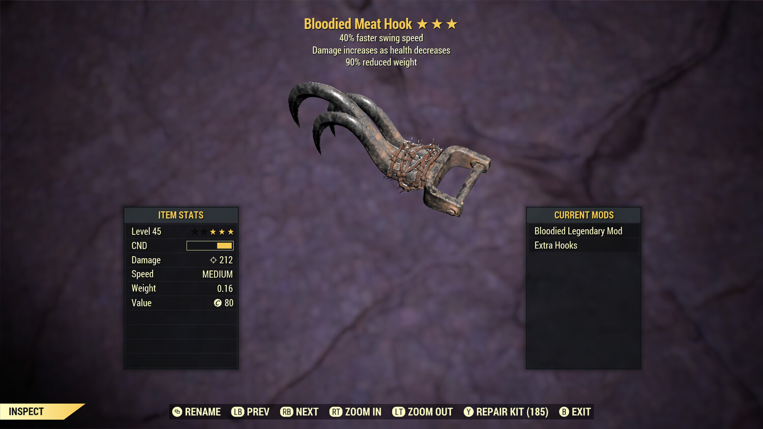 Unbreakable Bloodied SS/90 Meat Hook