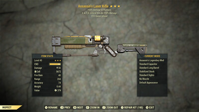 Assassins 50/15r Non Ultracite Laser Rifle