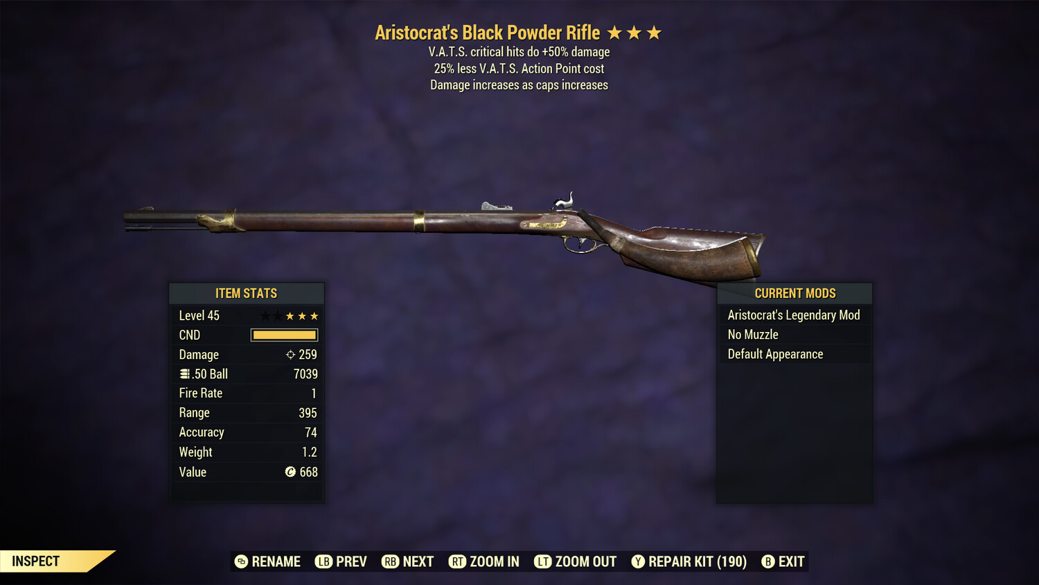 Aristocrat 50/25 Black Powder Rifle