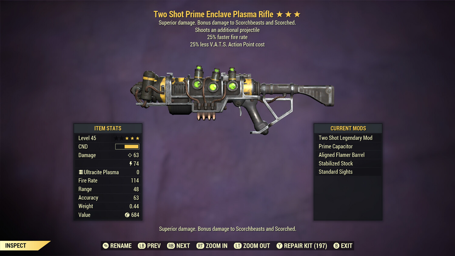 Two Shot 25/25 Enclave Plasma Rifle With Flamer Barrel Mod