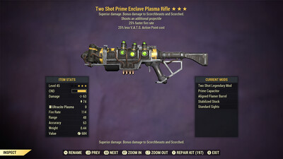 Two Shot 25/25 Enclave Plasma Rifle With Flamer Barrel Mod