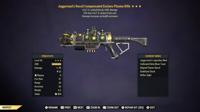 Juggernaut 50/25 Enclave Plasma Rifle With Flamer Barrel Mod