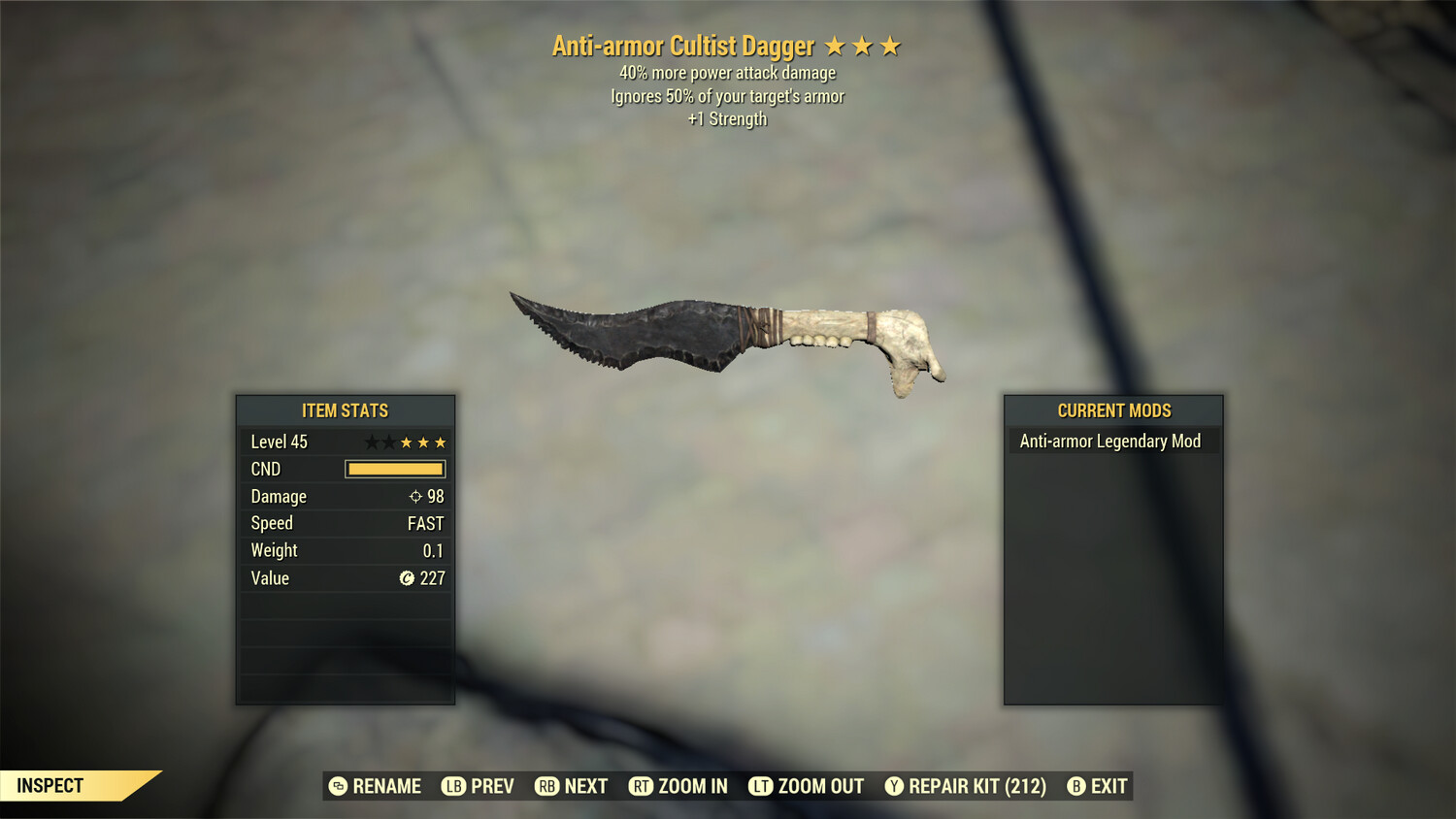 Anti Armor 1S/PA Cultist Dagger