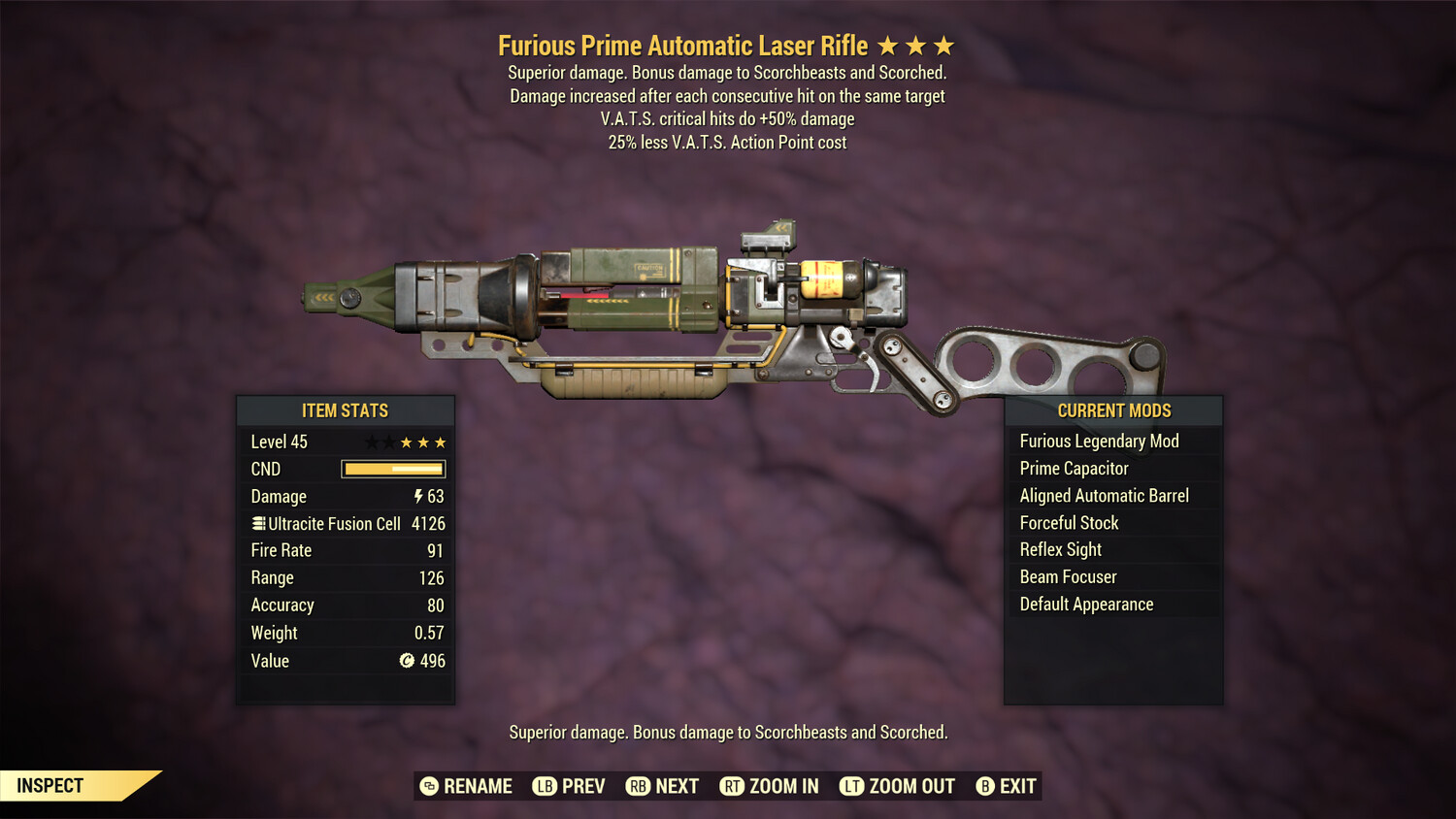 Furious 50/25 Non Ultracite Laser Rifle