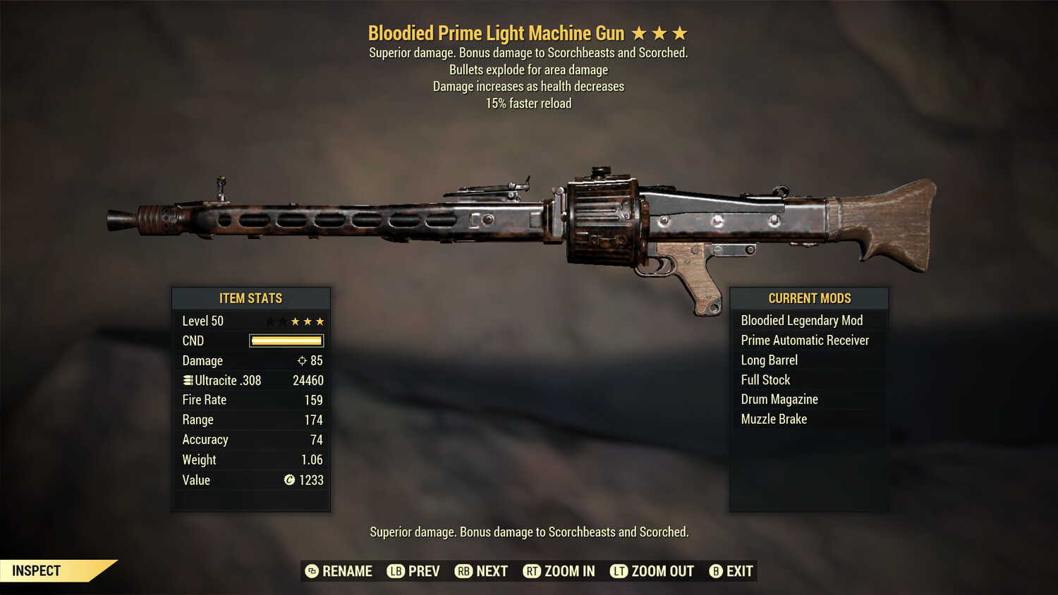 Bloodied Explosive 15r Light Machine Gun