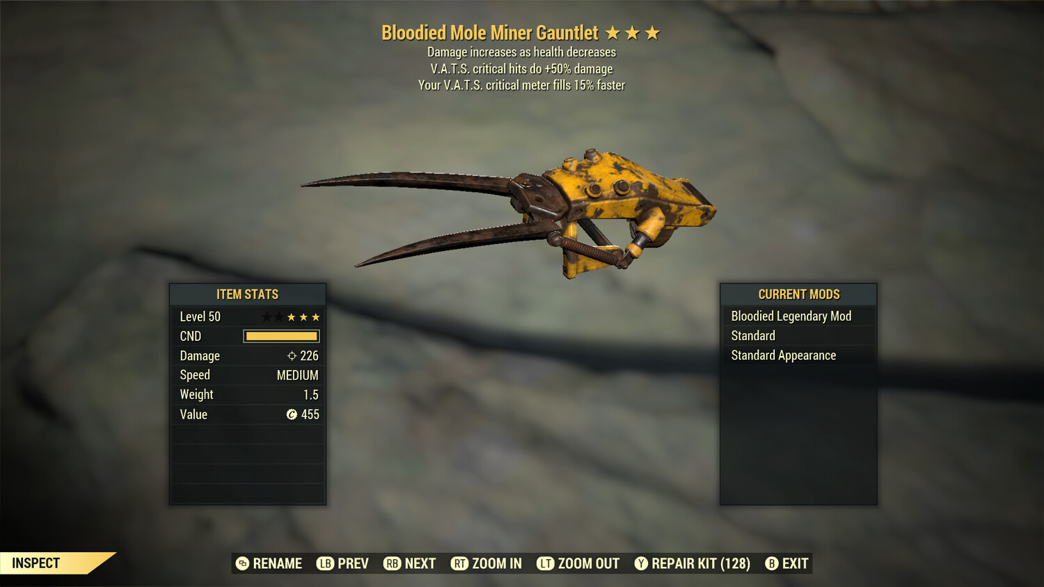 Bloodied 50/15 Mole Miner Gauntlet