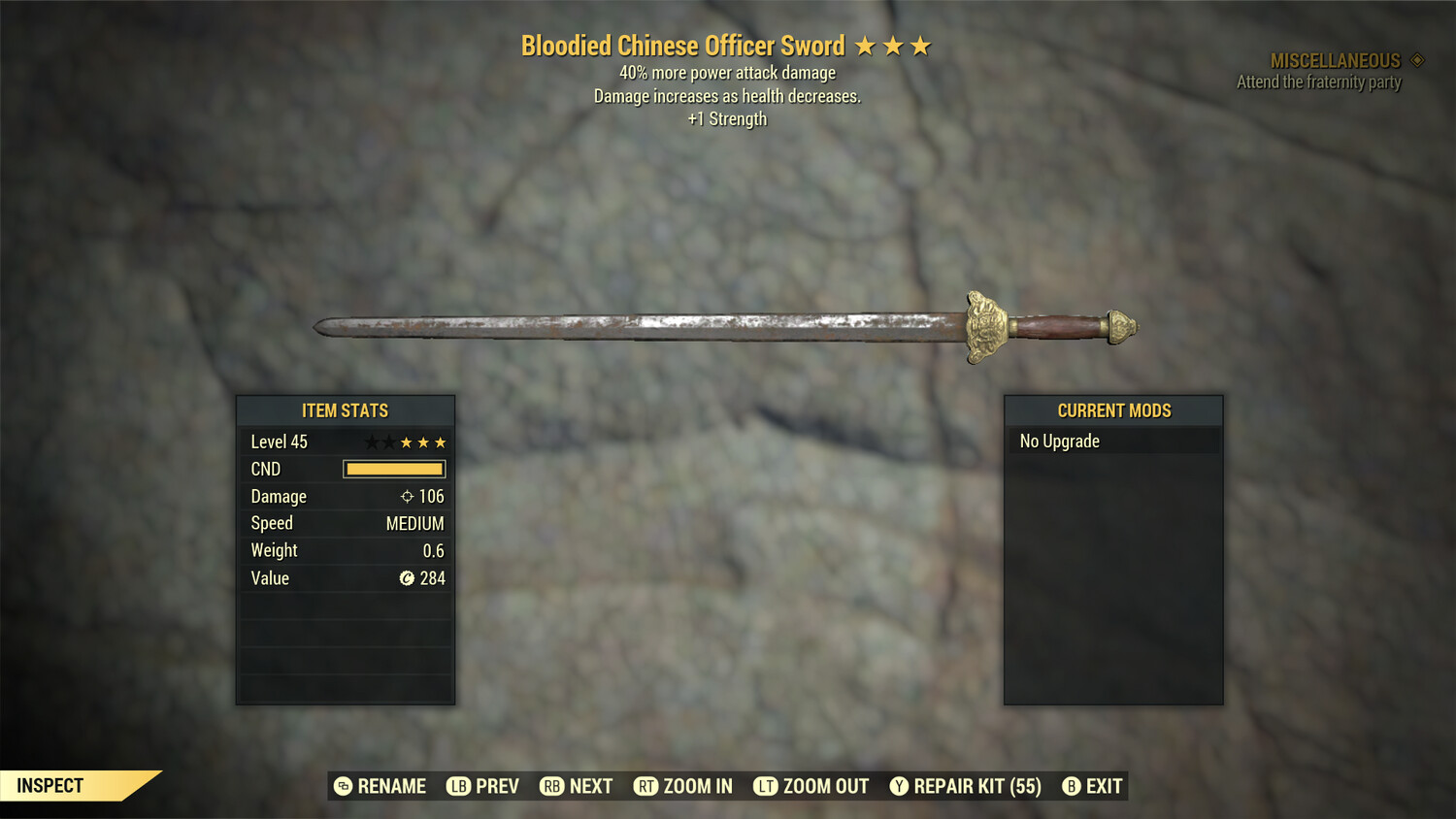Bloodied PA/1S Officer Sword