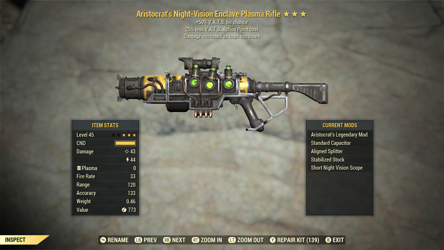 Aristocrat 50/25 Enclave Plasma Rifle (no Flamer Barrel Mod)