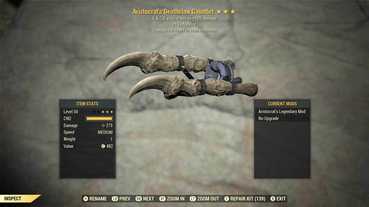 Aristocrat 50/1E Deathclaw Gauntlet