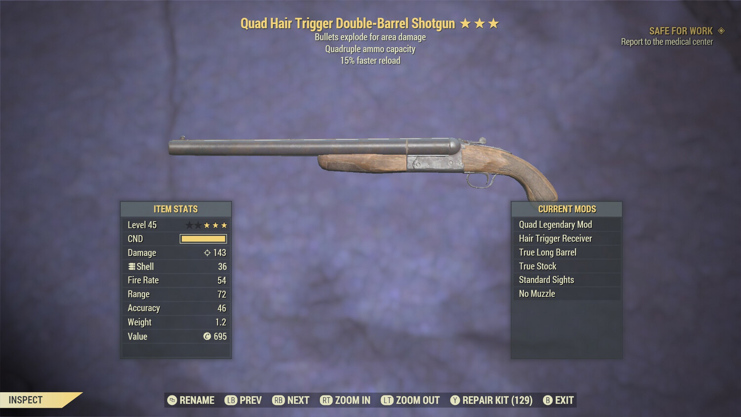 Unbreakable Quad Explosive 15 Double Barrel Shotgun