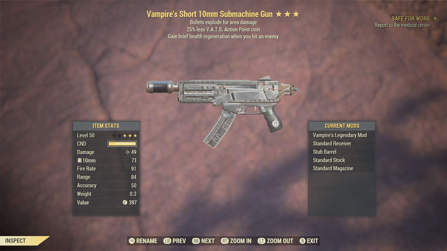 Vampire Explosive 25 10mm Submachine Gun
