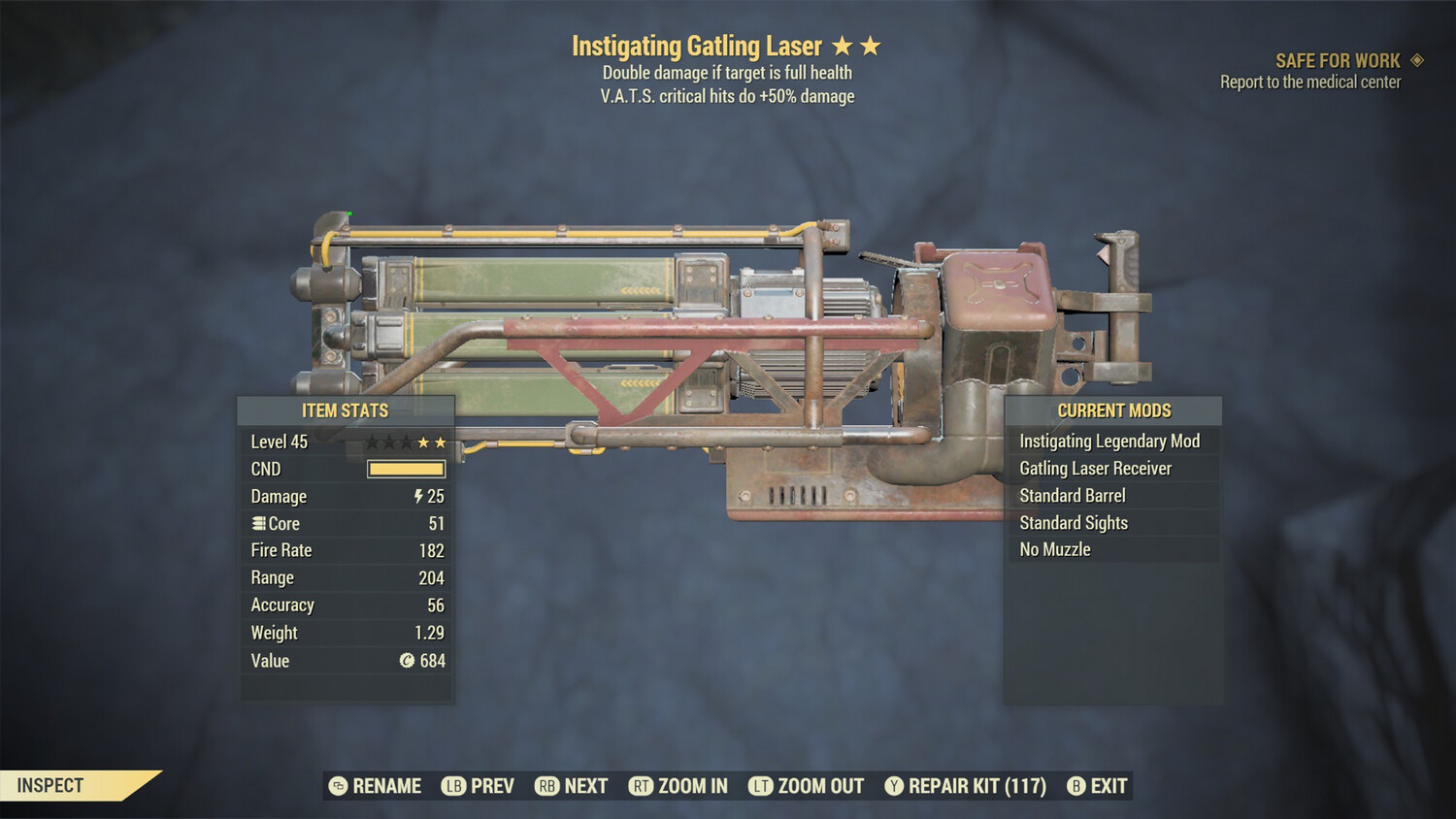 Instigating 50 Gatling Laser