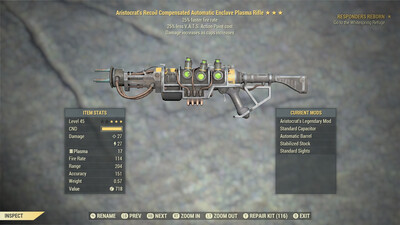 Aristocrat 25/25 Enclave Plasma Rifle With Flamer Mod Included