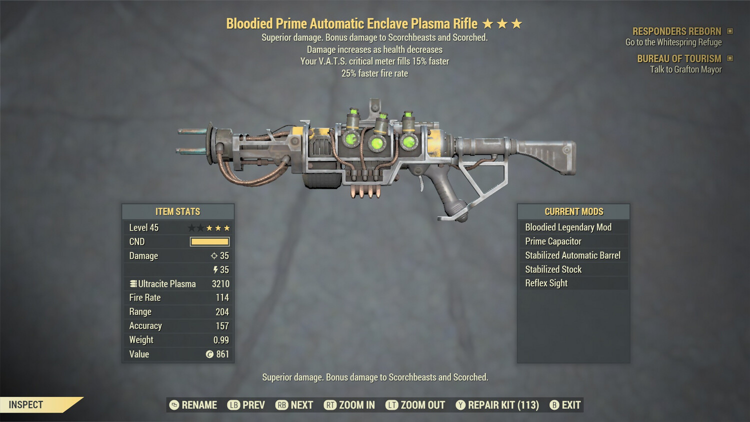 Bloodied 25/15c Enclave Plasma Rifle With Flamer Mod Box