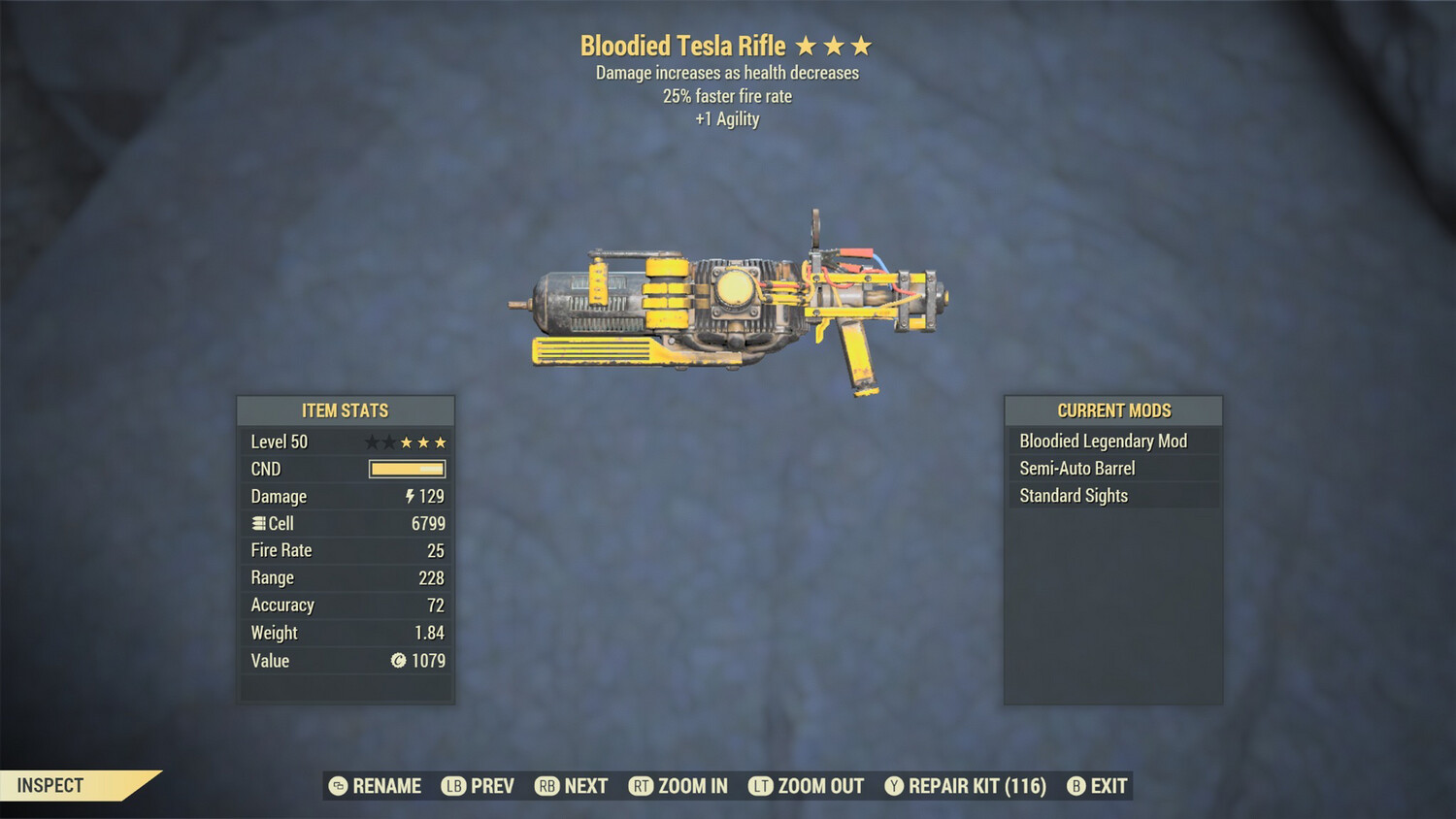 Unbreakable Bloodied 25/1A Tesla Rifle