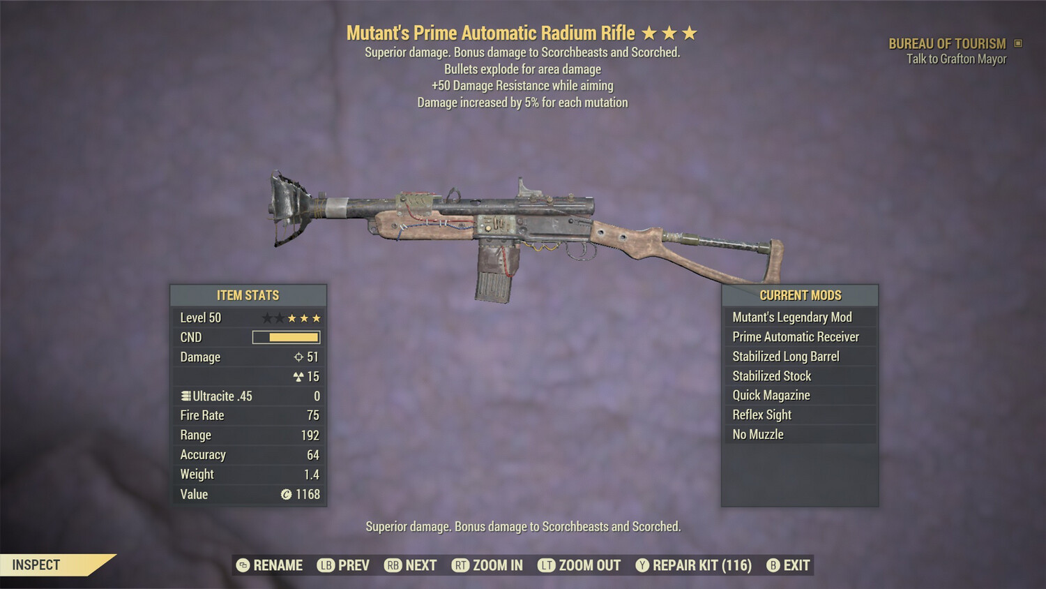 Legacy Mutant Explosive 50 Radium Rifle Very Rare