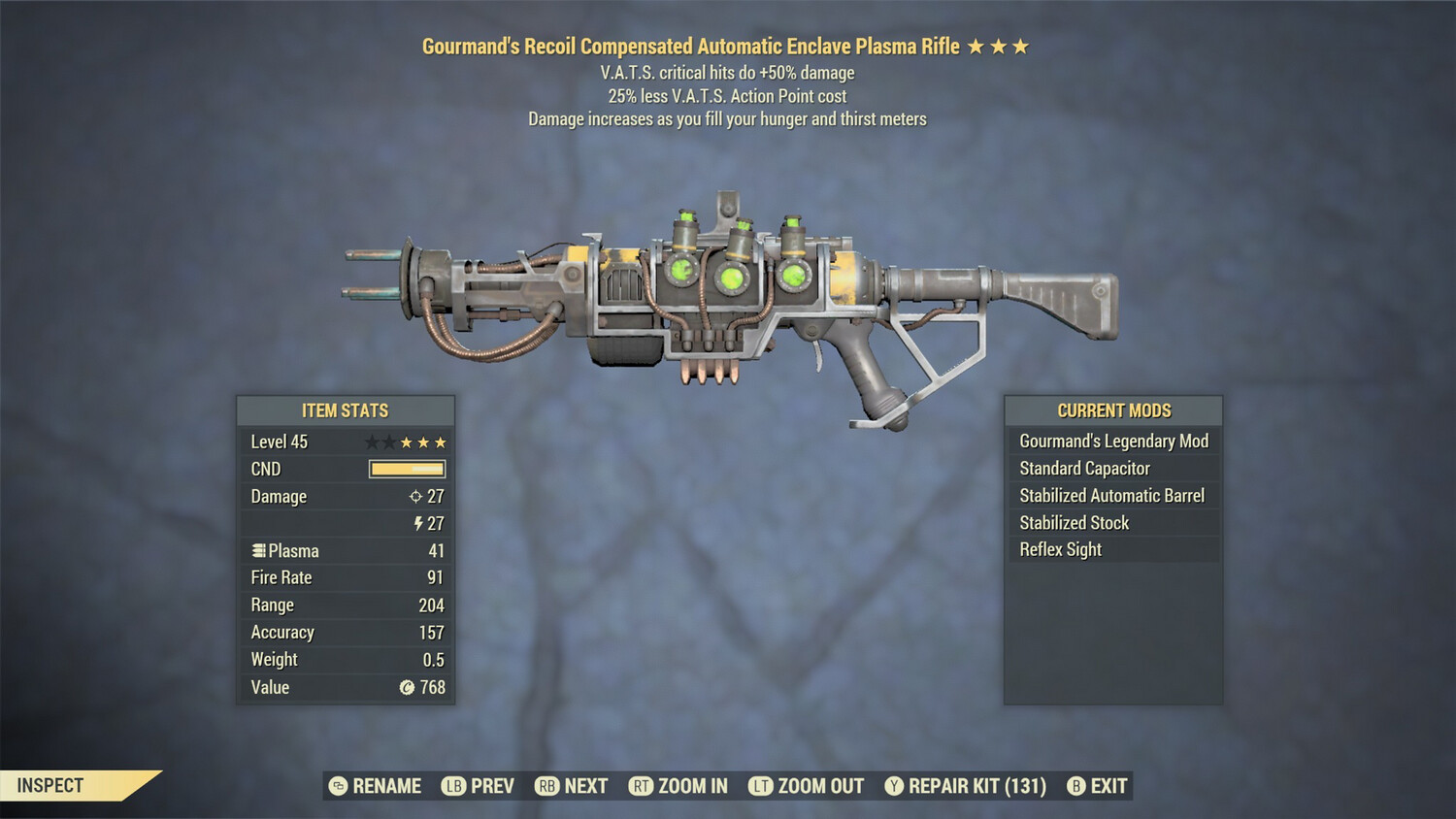 Gourmand 50/25 Enclave Plasma Rifle With Flamer Mod